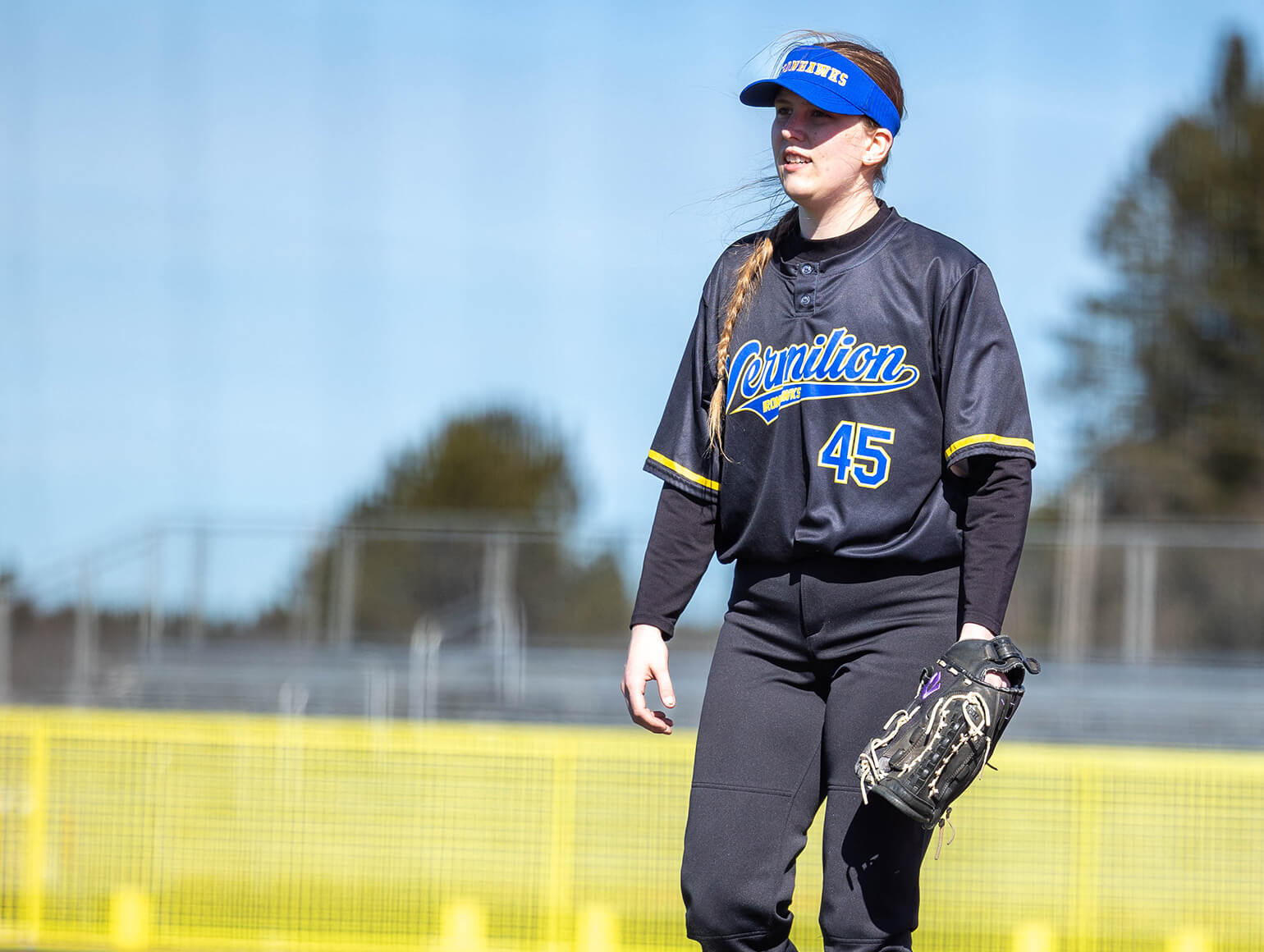 Vermilion athlete playing softball.