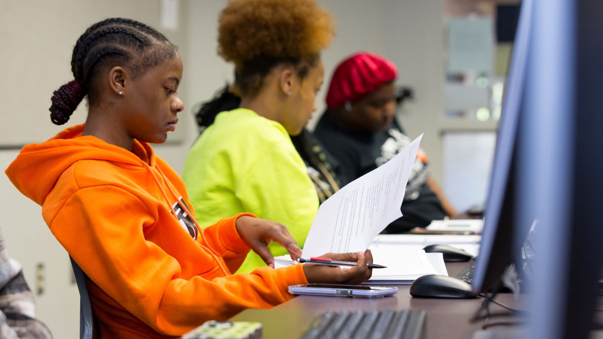 Students working on computers.