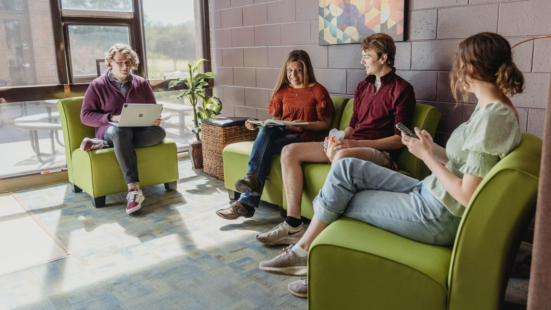 Students studying on campus.