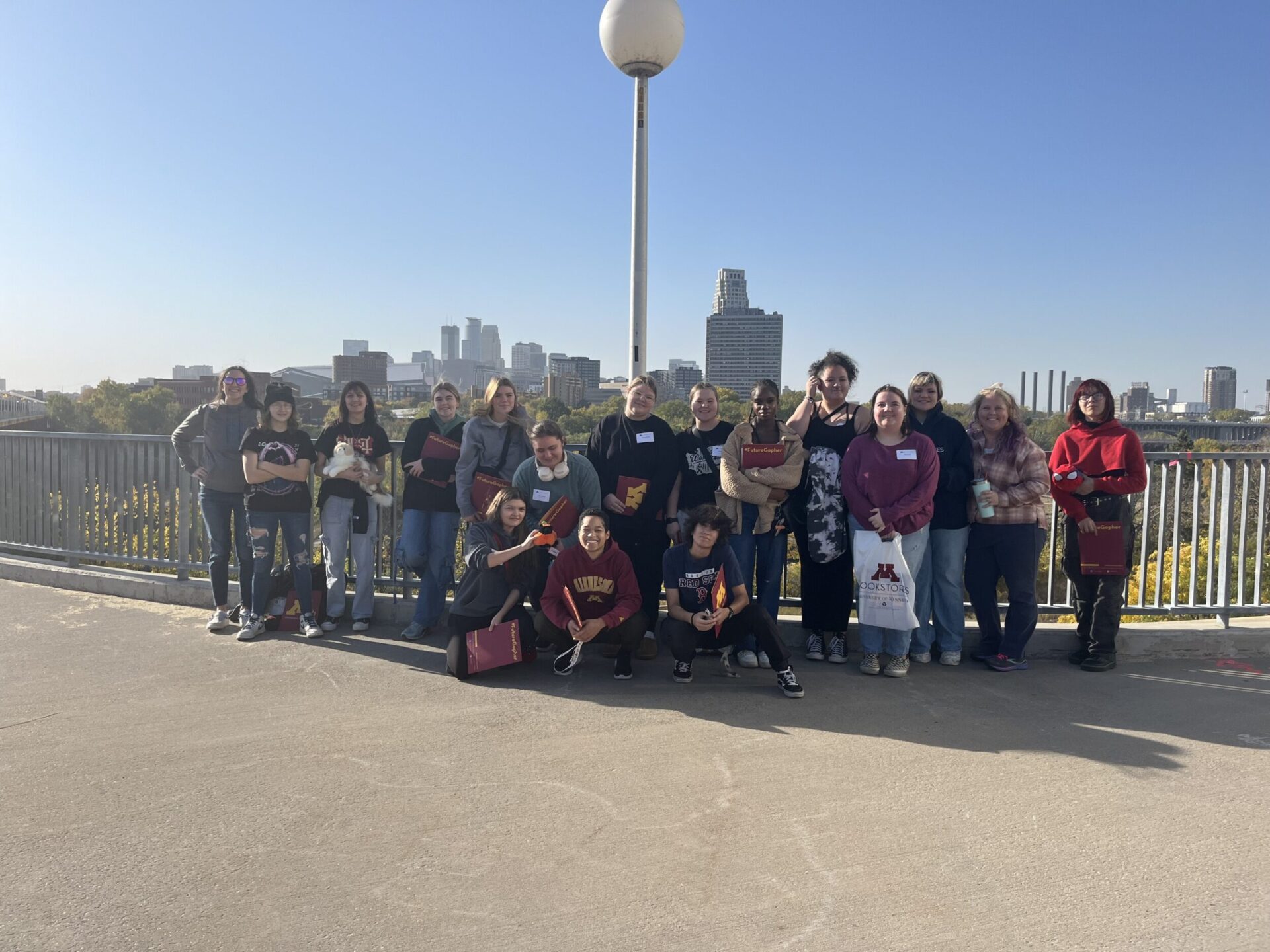 students gathered outside for college visit